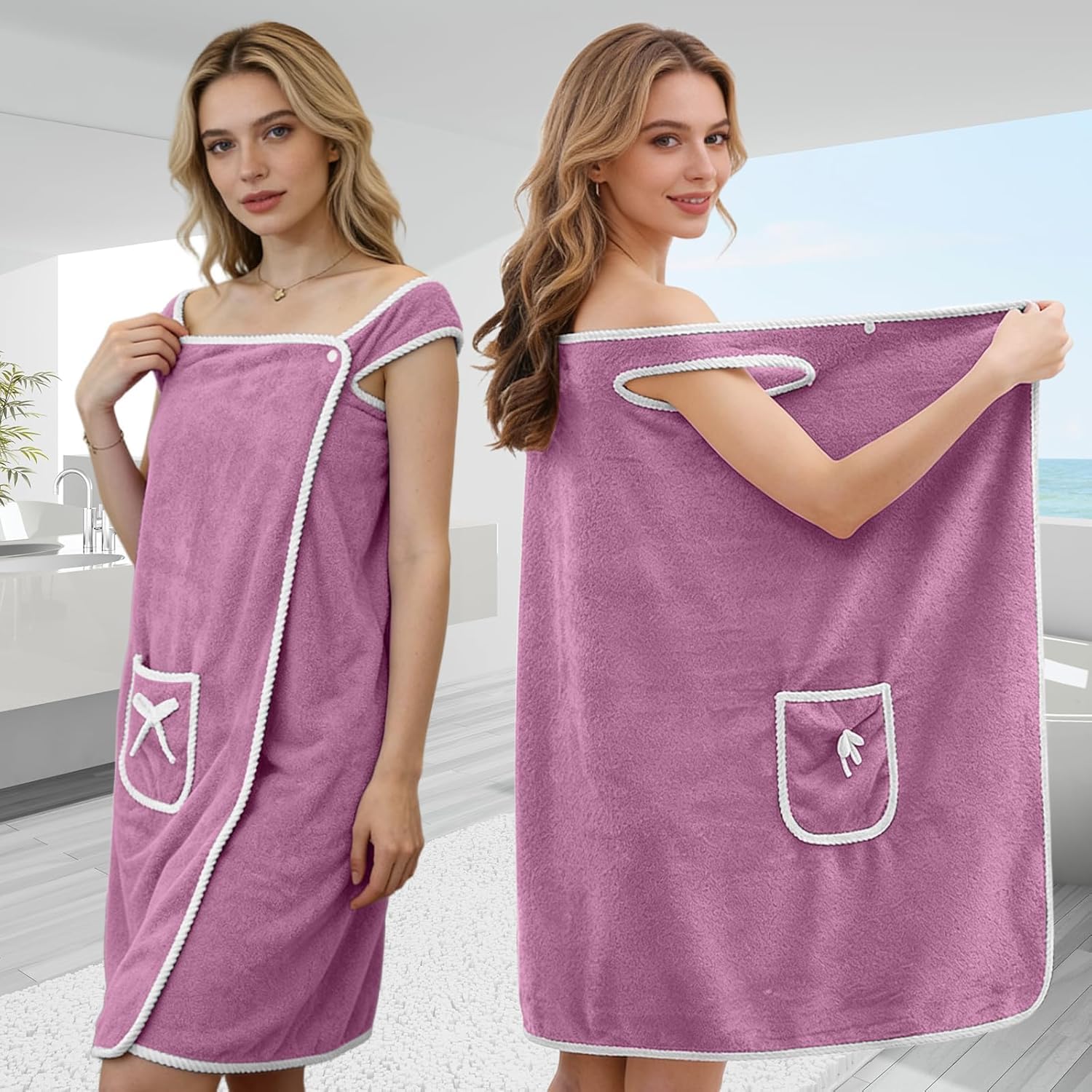 Home Bathroom Spa - 速乾性ウェアラブルバスタオル 女性用 女の子用 80x145cm 洗えるローブ シャワー