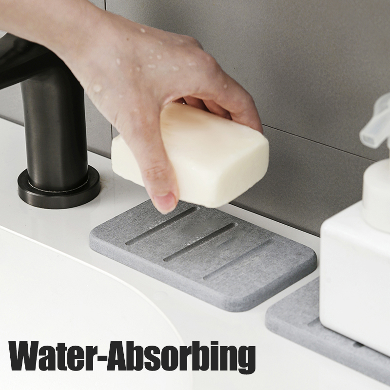 Home Bathroom Mats - 珪藻泥ソープディッシュ速乾パッド浴室カウンタートップ石鹸トイレタリー吸収マット長方形石鹸ホルダー浴室用品