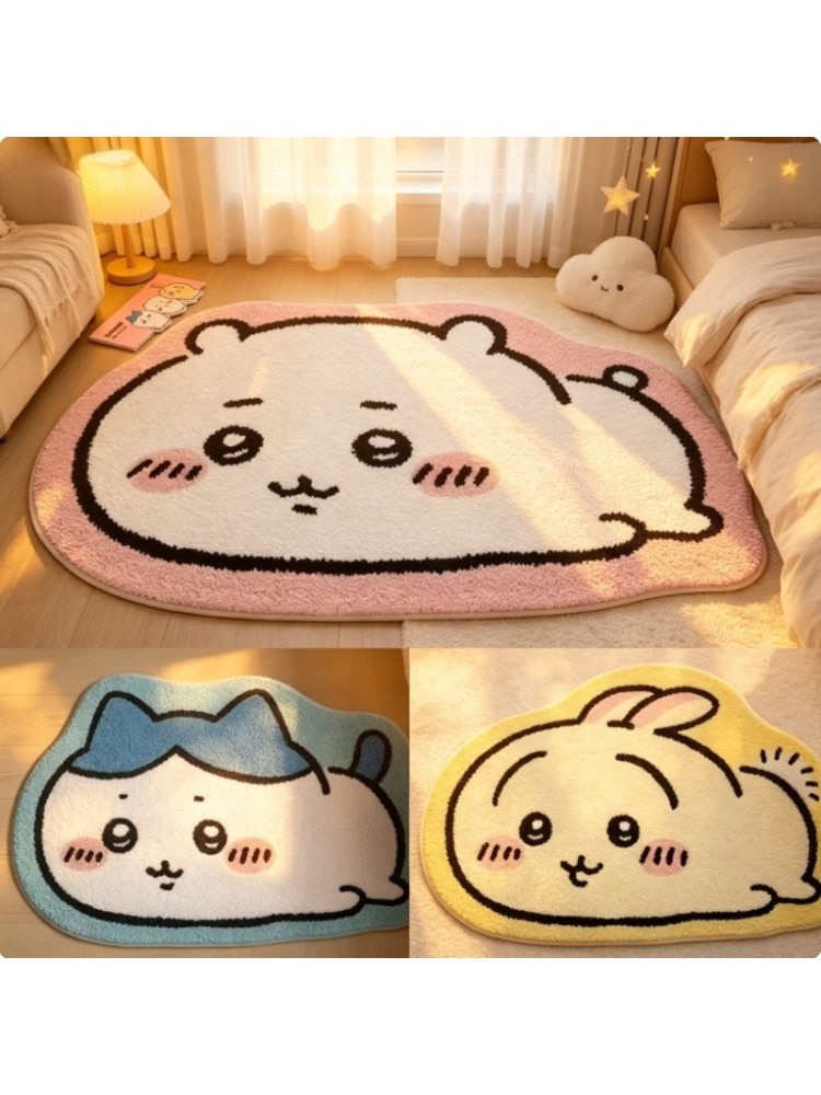 Home Bathroom Mats - ちいかわ漫画ラグアニメハチワレうさぎぬいぐるみフロアマット浴室滑り止めカーペット車用クッションソフトリビングルーム装飾…
