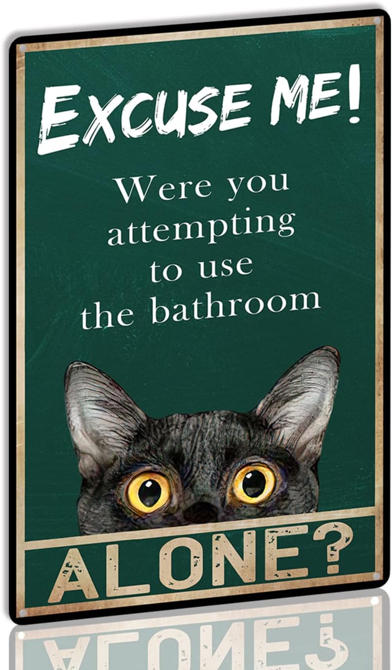 Home Alone Bathroom - YLUYINOM ブリキ看板絵画 面白い黒猫のバスルーム装飾サイン ごめんなさい、一人でバスルームを使おうとしたのですか？ ホームウォール