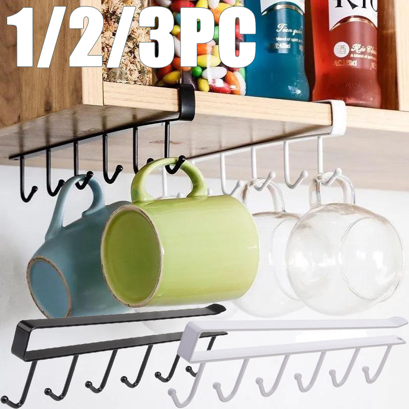Home Goods Bathroom Cabinets - 1/2/3個入り 6フック キッチンキャビネット収納ラック 無料ワードローブ キッチン/バスルームオーガナイザー 穴あけ不要