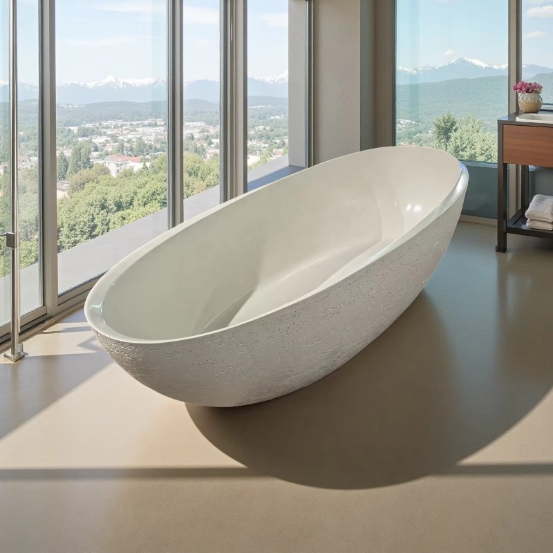 Home Alone Bathroom - モダンな人工トラバーチン石製バスルームバスタブ、自立型バスタブ（家庭用およびホテル用）、人工大理石バスタブ