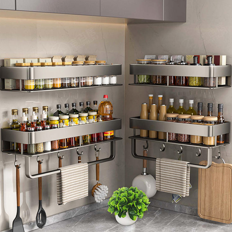 Home Goods Bathroom Cabinets - アルミ製キッチンラック キッチン棚 トイレ収納 穴あけ不要 吊り下げラック バスルームオーガナイザー