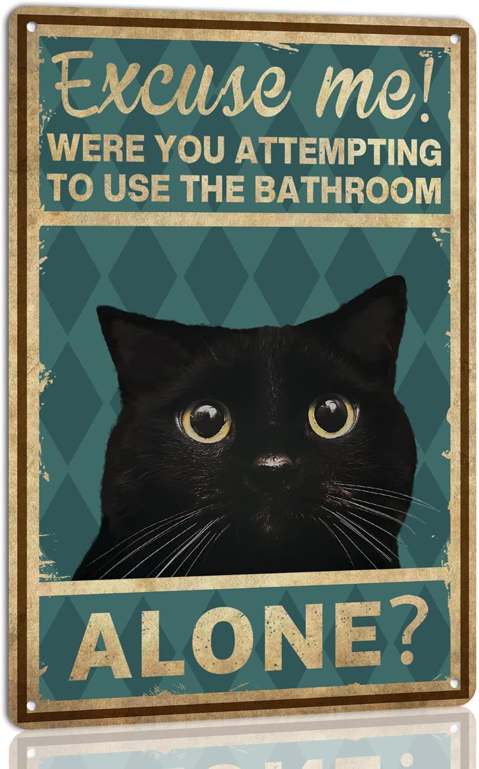 Home Alone Bathroom - 猫のウォールアート;「ごめんなさい、一人でトイレを使うつもりですか？」面白いブリキ看板、家庭用トイレ装飾飾り板、金属製ヴィンテージサイン。