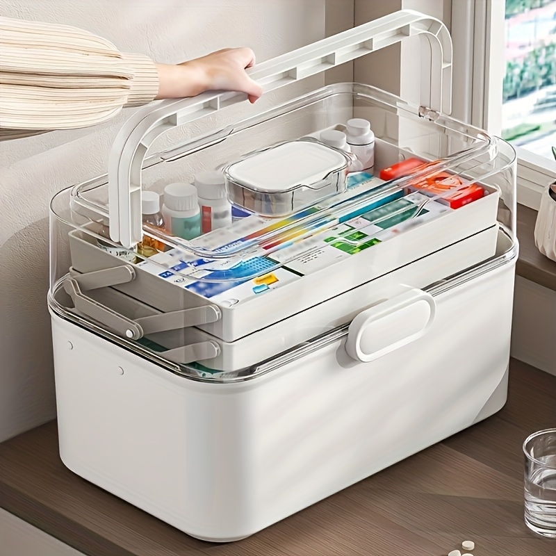 Home Goods Bathroom Cabinets - 大容量透明蓋付き薬収納ボックス/ディスペンサーボックス - プラスチック製薬品収納キャビネット、家庭、オフィス、キッチン、バスルーム、寝室用多目的オーガナイザーボックス - 薬や事務用品用の省スペースカウンタートップオーガナイザー -