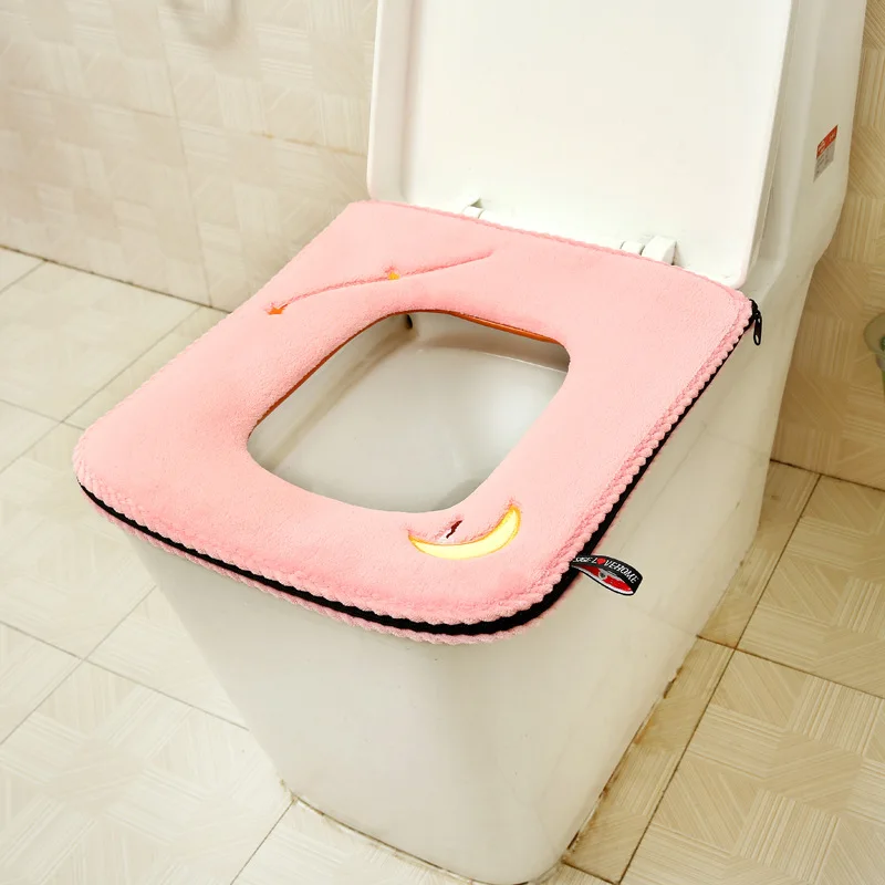 Home Bathroom Mats - 正方形ジッパー付きホームトイレクッション防水暖かい便座カバー洗えるトイレマットユニバーサルバスルームアクセサリー
