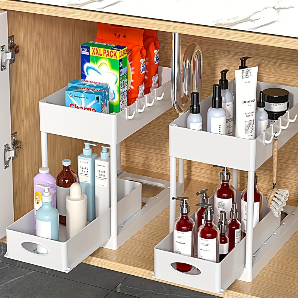 Home Goods Bathroom Cabinets - 2段式スライド式シンク下収納スペース節約バスルームキャビネット収納引き出し