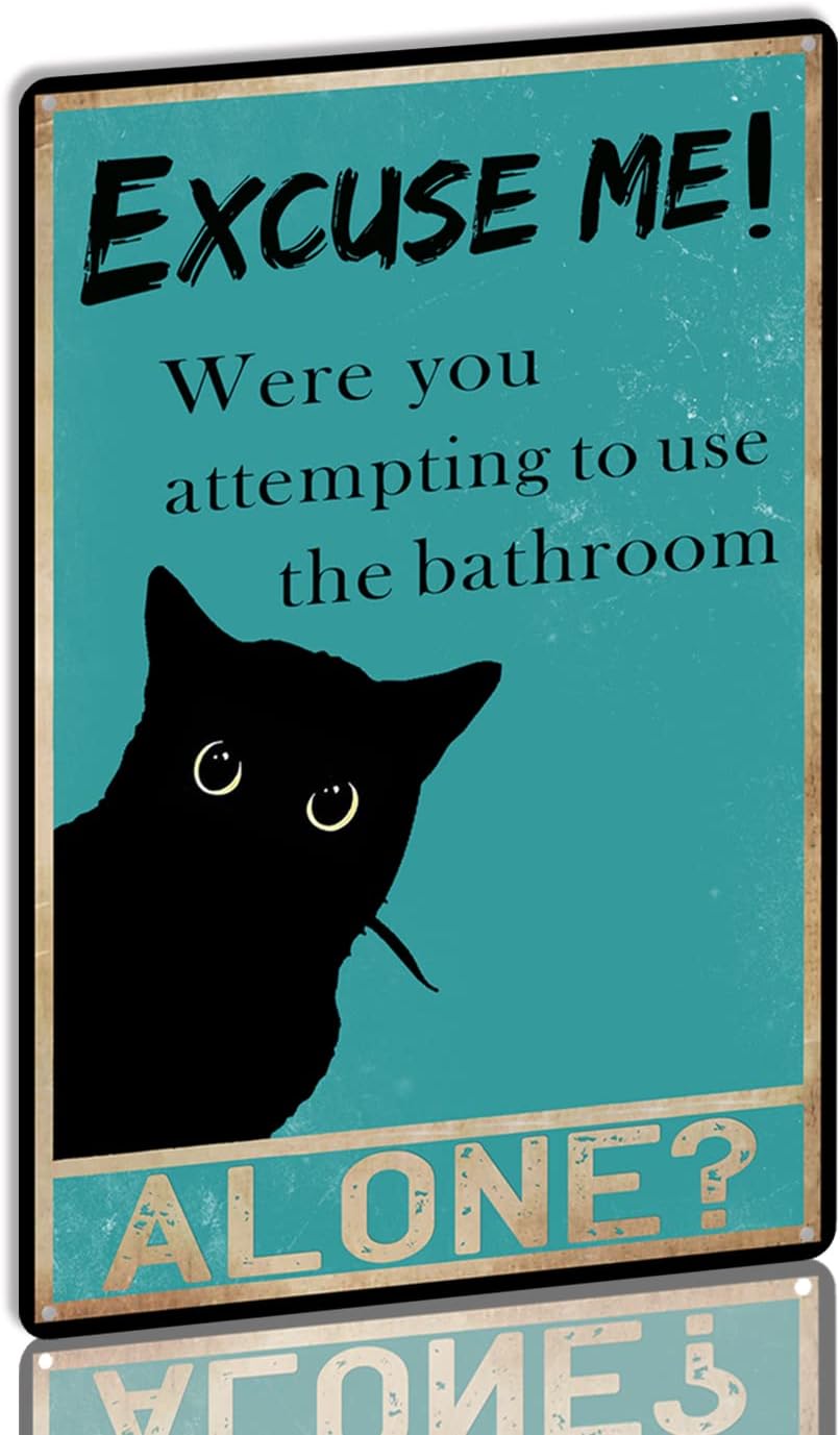 Home Alone Bathroom - YLUYINOM ブリキ看板 面白い黒猫のバスルーム装飾サイン ごめんなさい、一人でバスルームを使ってみたかった ホームウォールデックサイン
