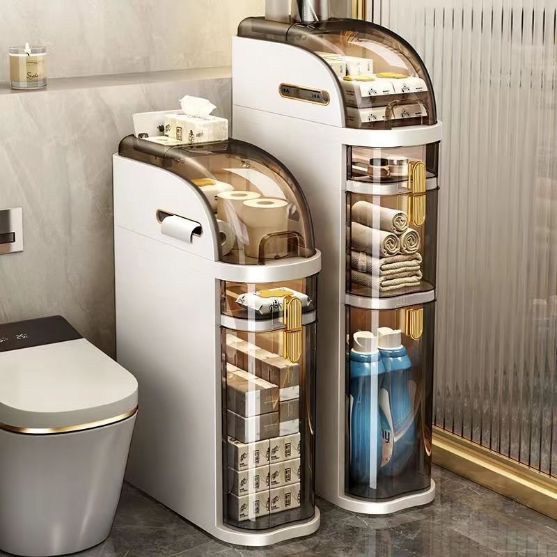 Home Goods Bathroom Cabinets - 防水プラスチック棚付きの狭いバスルーム収納キャビネット、自立型オーガナイザー、狭いスペース用のラック、3、4、5段