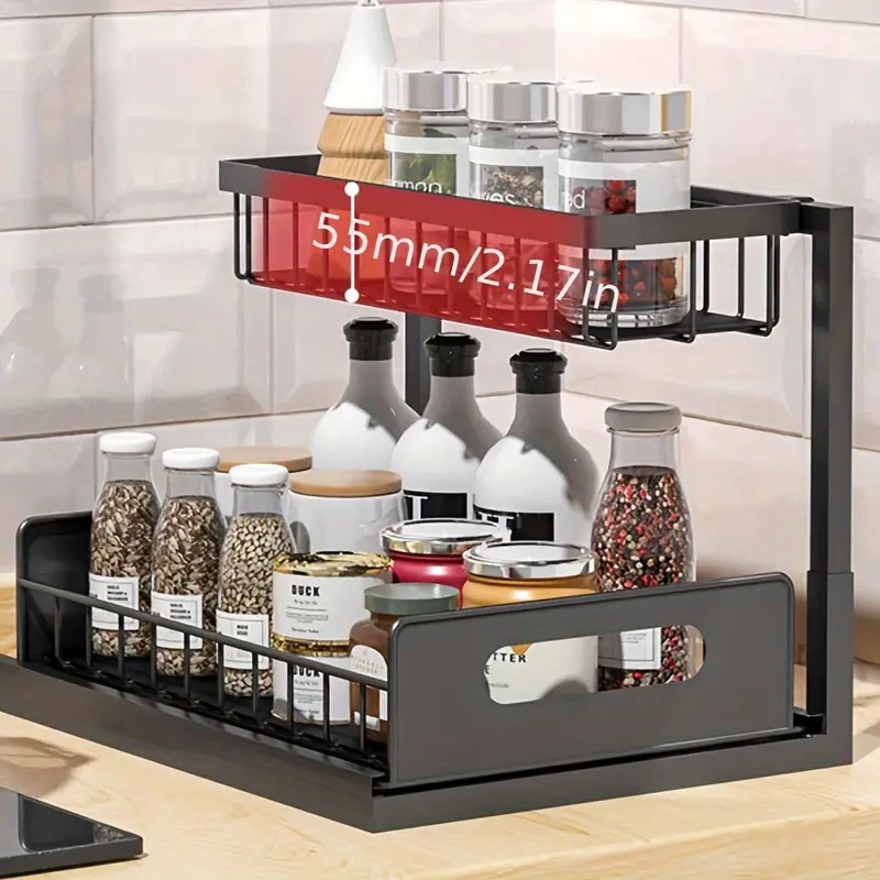 Home Goods Bathroom Cabinets - 2段式シンク下収納ラック、スライド式引き出し収納ワイヤーバスケット付き、キッチン/バスルームキャビネットオーガナイザー用