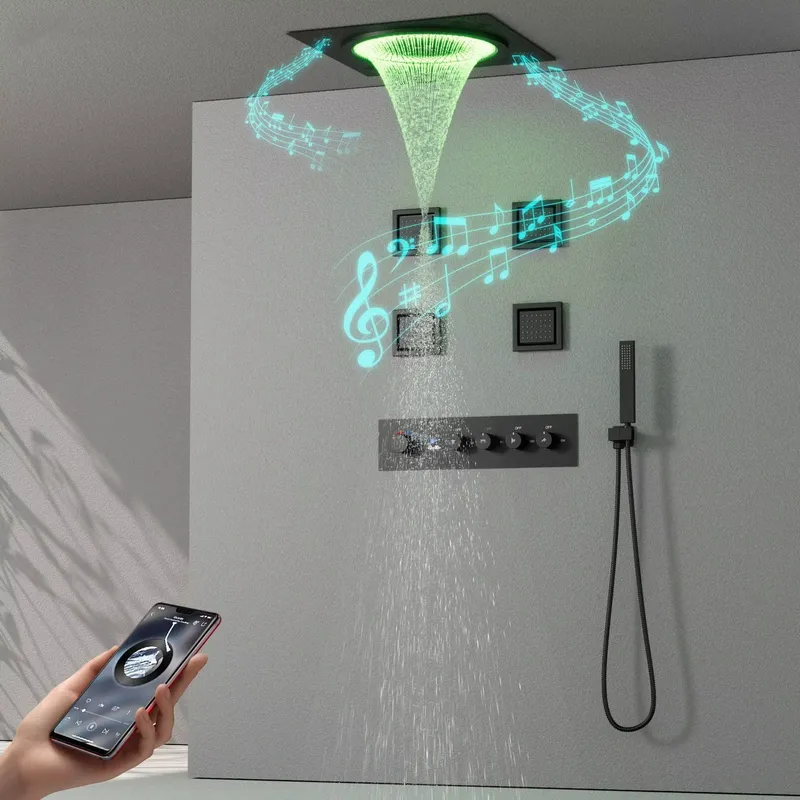 スマートLEDシャワーセット 浴室音楽内蔵レインフォールシス - Home Bathroom Spa のレビューと価格