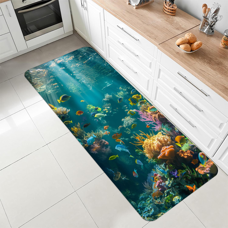 水中海洋サンゴ魚ランナーラグ海底シーン滑り止めフロアマット廊 - Home Bathroom Scene のレビューと価格
