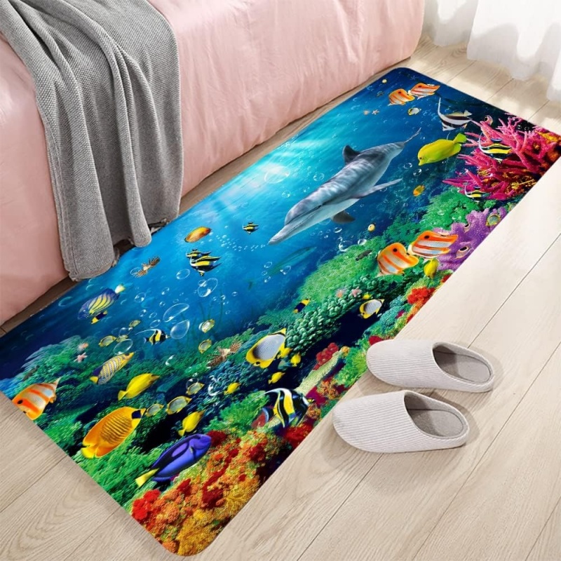 水中海洋サンゴ魚ランナーラグ海底シーン滑り止めフロアマット廊 - Home Bathroom Scene のレビューと価格