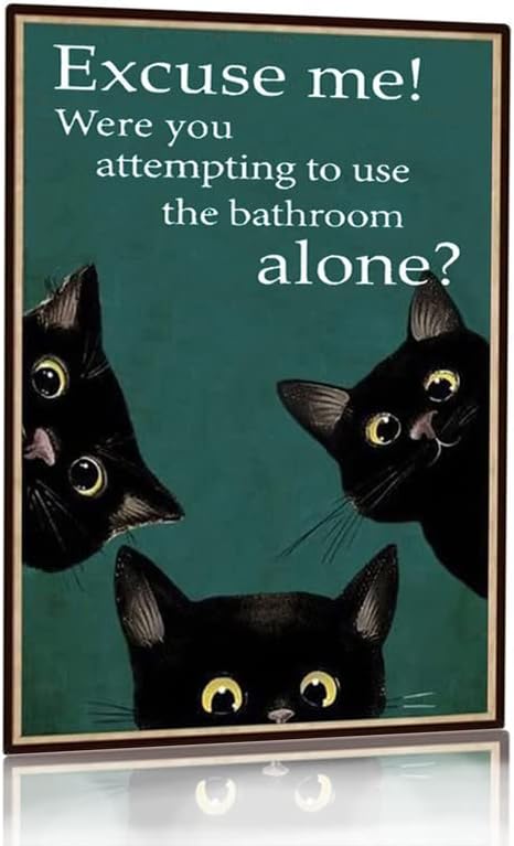 面白い黒猫のバスルーム装飾サイン「ごめんなさい、一人でトイレ - Home Alone Bathroom のレビューと価格