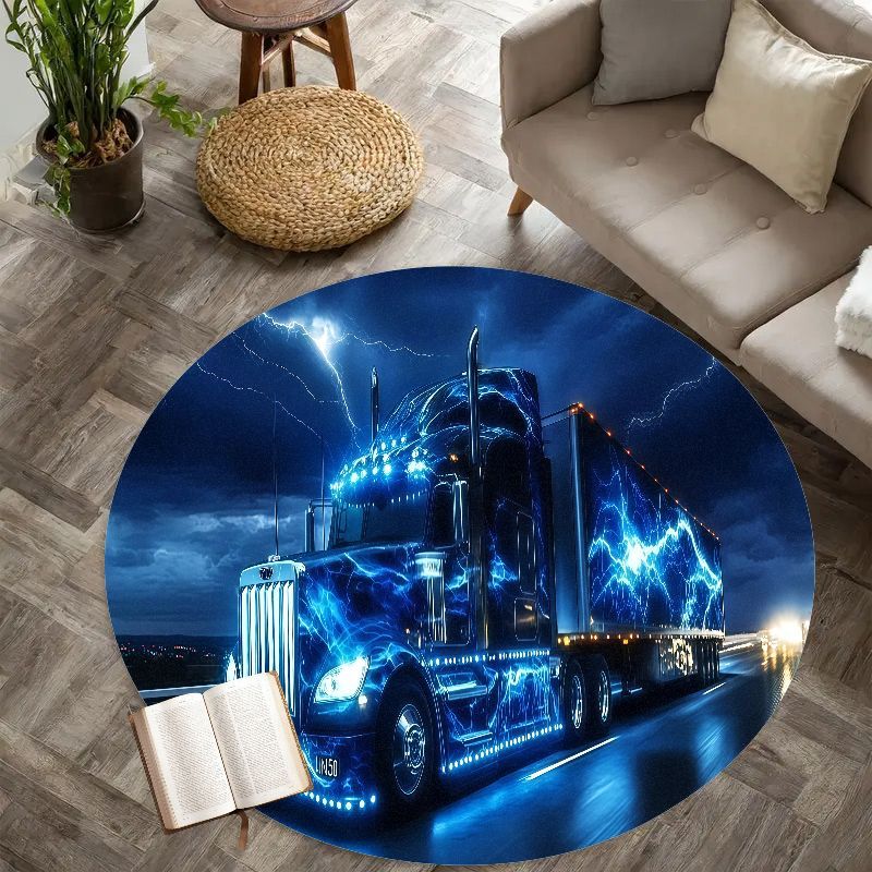 電気トラックの夜景、フランネルの丸いマット、車好きのための装 - Home Bathroom Scene のレビューと価格