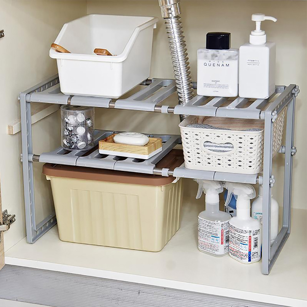 シンク下オーガナイザー 2段拡張可能なキャビネット棚、取り外 - Home Goods Bathroom Cabinets のレビューと価格