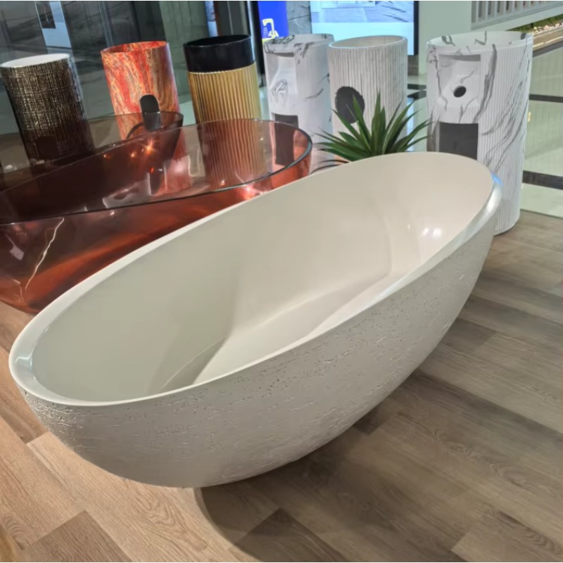 モダンな人工トラバーチン石製バスルームバスタブ、自立型バスタ - Home Alone Bathroom のレビューと価格