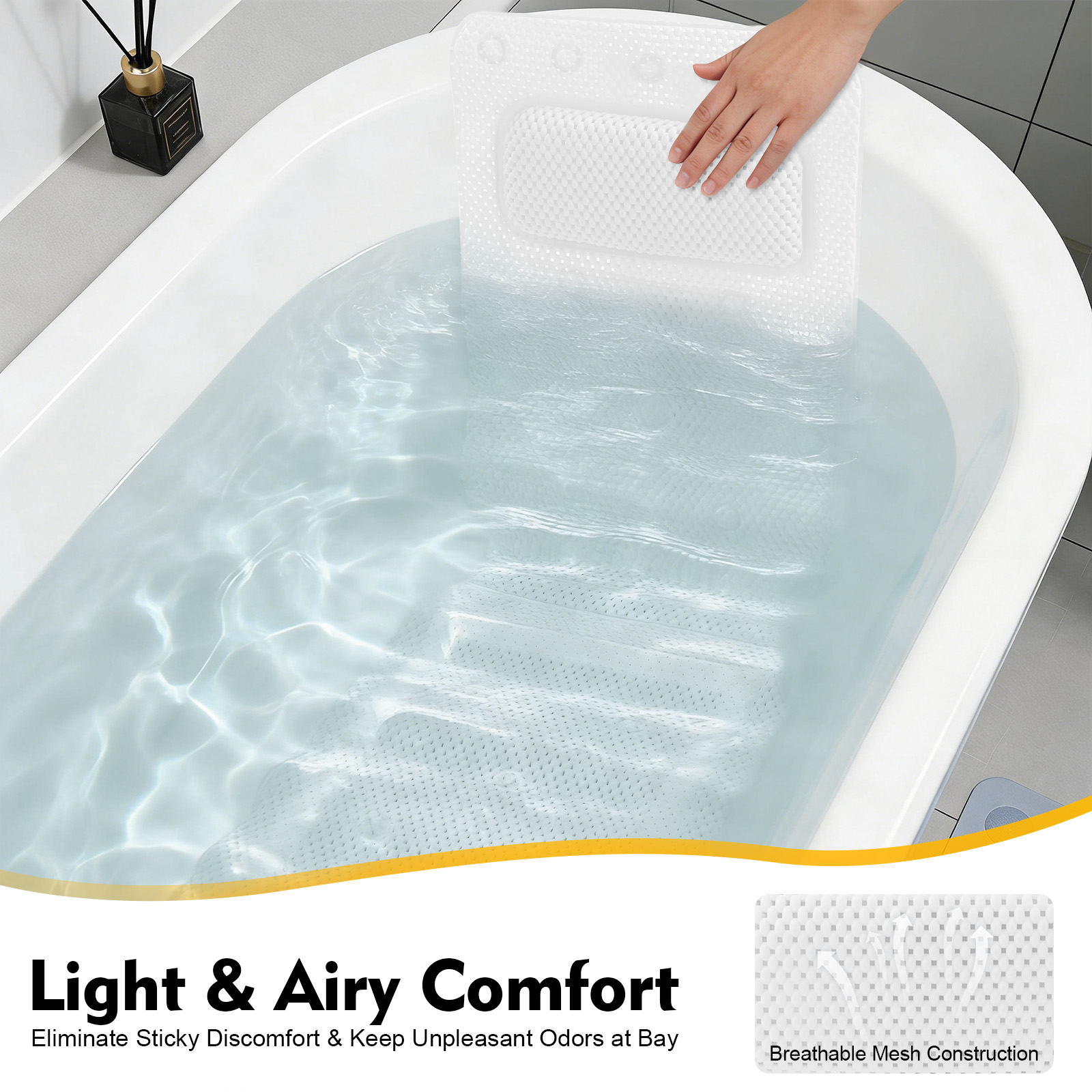 枕付き浴槽マット、大人用PVC発泡浴槽クッション、軽量で洗濯 - Home Bathroom Spa のレビューと価格