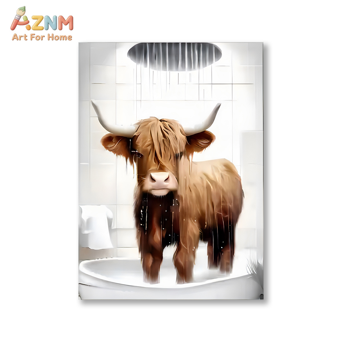 AZNM 面白いハイランド牛のバスルームキャンバスウォールア - Home Bathroom Scene のレビューと価格