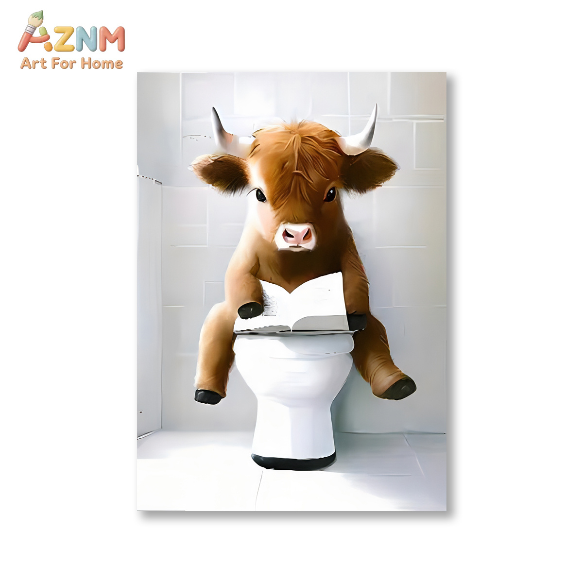 AZNM 面白いハイランド牛のバスルームキャンバスウォールア - Home Bathroom Scene のレビューと価格