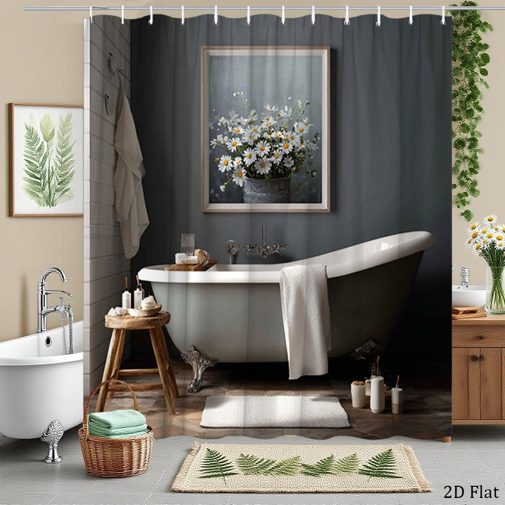 防水シャワーカーテングレー浴室カーテン 180x200cm  - Home Bathroom Spa のレビューと価格