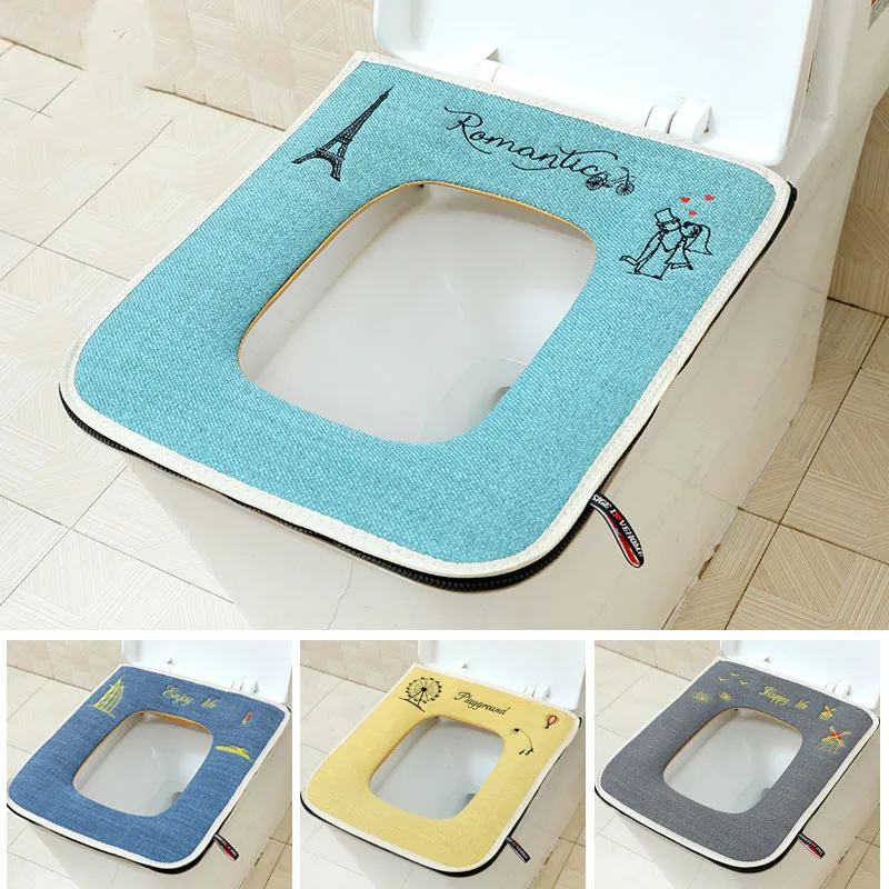正方形ジッパー付きホームトイレクッション防水暖かい便座カバー - Home Bathroom Mats のレビューと価格