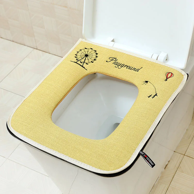 正方形ジッパー付きホームトイレクッション防水暖かい便座カバー - Home Bathroom Mats のレビューと価格