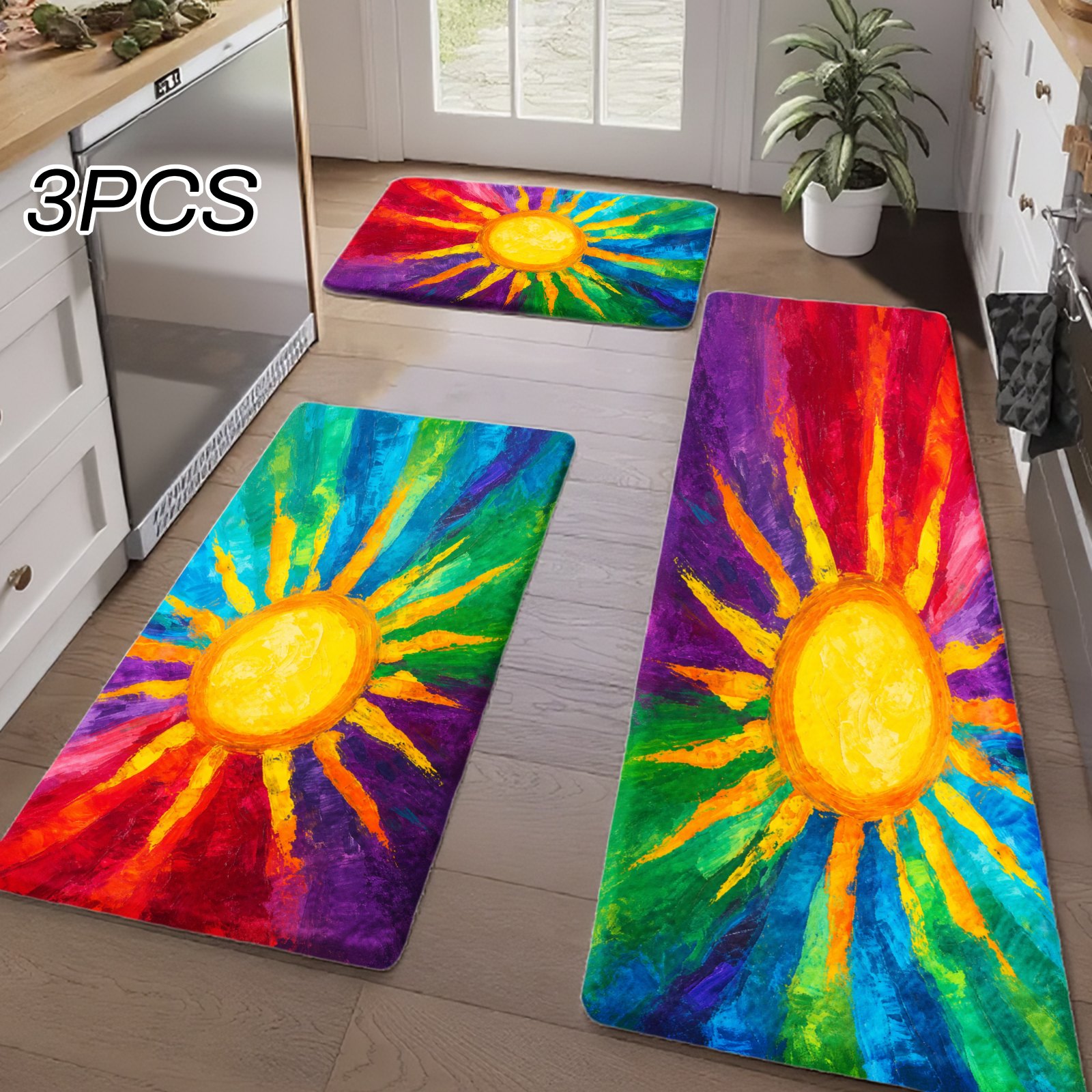 3ピースキッチンラグ、玄関、キッチン、バスルーム用の家の装飾 - Home Bathroom Mats のレビューと価格
