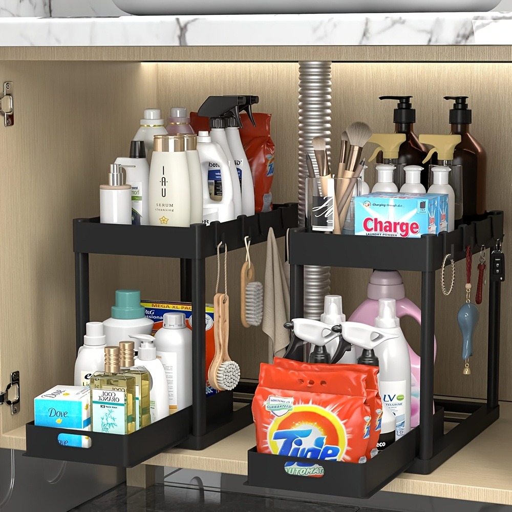 2段式スライド式シンク下収納スペース節約バスルームキャビネッ - Home Goods Bathroom Cabinets のレビューと価格