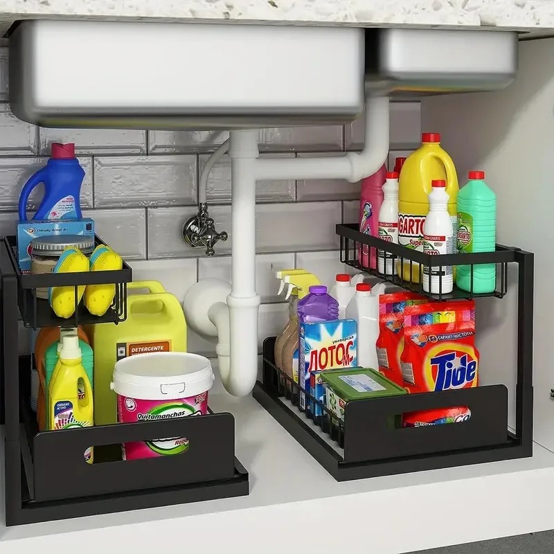 2段式シンク下収納ラック、スライド式引き出し収納ワイヤーバス - Home Goods Bathroom Cabinets のレビューと価格