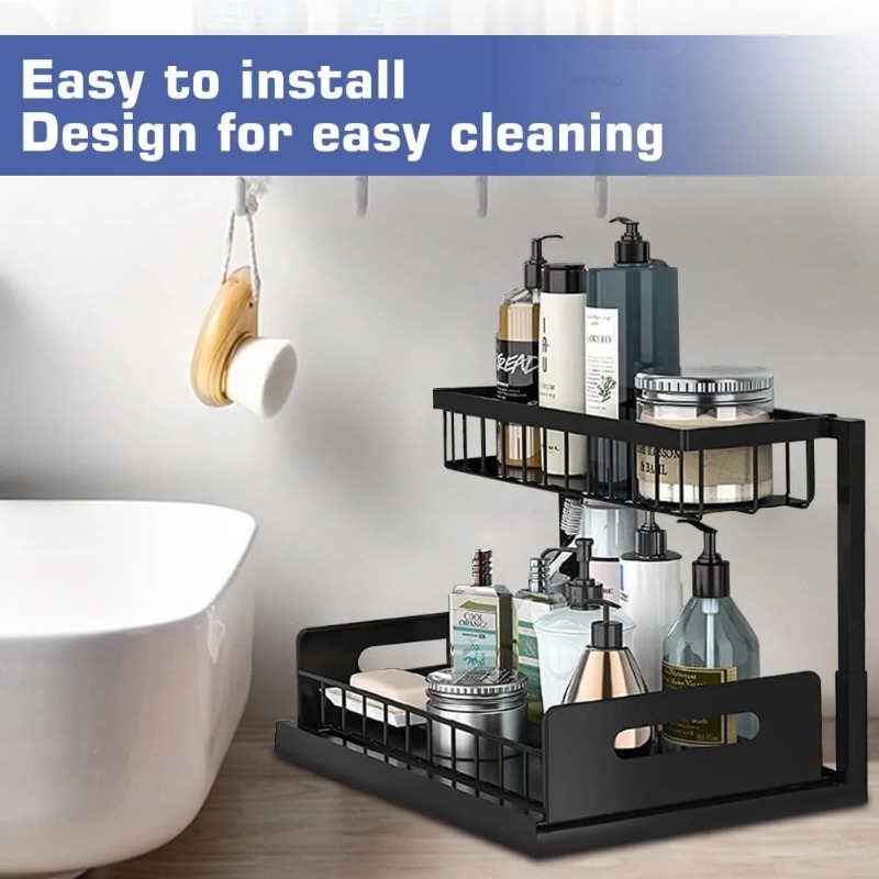 2段式シンク下収納ラック、スライド式引き出し収納ワイヤーバス - Home Goods Bathroom Cabinets のレビューと価格